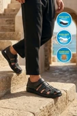 Siyah Hakiki Deri Erkek Sandalet thumbnail 3