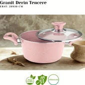 ARZU ÇELİK 12 Parça Granit Set Cam Kapak - Pembe thumbnail 4