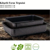 ARZU ÇELİK 2li Granit Köşeli Tepsi Seti - Siyah thumbnail 2