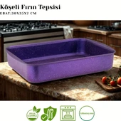 ARZU ÇELİK 2li Granit Köşeli Tepsi Seti - Violet thumbnail 3
