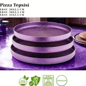 ARZU ÇELİK 3lü  Granit Pizza Tepsisi Seti - Violet thumbnail 3