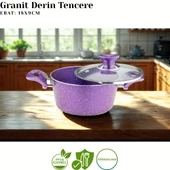 ARZU ÇELİK 12 Parça Granit Set Cam Kapak - Violet thumbnail 5