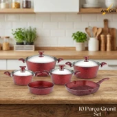ARZU ÇELİK 10 Parça Granit Set Çelik Kapak - Kırmızı thumbnail 1