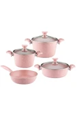 ARZU ÇELİK 7 Parça Granit Set Cam Kapak - Pembe thumbnail 6
