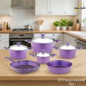 ARZU ÇELİK 12 Parça Granit Set Çelik Kapak - Violet thumbnail 1