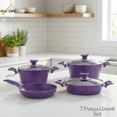 ARZU ÇELİK 7 Parça Granit Set Cam Kapak - Violet thumbnail 1
