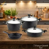 ARZU ÇELİK 7 Parça Granit Set Çelik Kapak - Siyah thumbnail 1