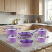 ARZU ÇELİK 10 Parça Granit Set Cam Kapak - Violet thumbnail 1