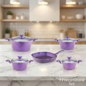 ARZU ÇELİK 9 Parça Granit Set Cam Kapak - Violet thumbnail 1