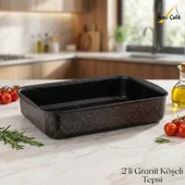 ARZU ÇELİK 2li Granit Köşeli Tepsi Seti - Siyah thumbnail 1