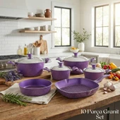 ARZU ÇELİK 10 Parça Granit Set Çelik Kapak - Violet thumbnail 1