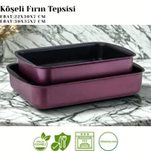 ARZU ÇELİK 2li Granit Köşeli Tepsi Seti - Mürdüm thumbnail 2