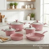 ARZU ÇELİK 10 Parça Granit Set Çelik Kapak - Pembe thumbnail 1