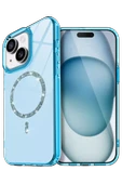 Newface Apple iPhone 15 Plus Live Diamond Magsafe Kapak - Mavi thumbnail 1