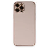 iPhone 12 Pro Max Kılıf Coco Deri Silikon Kapak - Pudra thumbnail 1