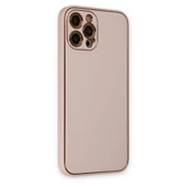 iPhone 12 Pro Max Kılıf Coco Deri Silikon Kapak - Pudra thumbnail 2