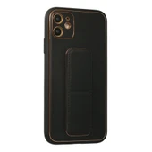 iPhone 12 Kılıf Coco Deri Standlı Kapak - Siyah thumbnail 2