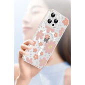 iPhone 15 Pro Max Floral Magsafe Kapak - Beyaz thumbnail 4