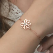 Gümüş Rose Çiçek Bayan Bileklik thumbnail 2