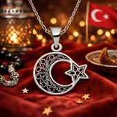 Gümüş Ay Yıldız Telkari Bayan Kolye thumbnail 2