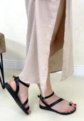 Mowin Siyah Deri Kemerli Sandalet thumbnail 3
