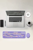 Büro Ev Ofis Bilgisayarı için Sevimli Mor Combo Klavye Mouse Seti thumbnail 2