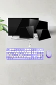 Büro Ev Ofis Bilgisayarı için Sevimli Mor Klavye Mouse Seti thumbnail 2