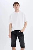 Defacto C2694 Siyah Regular Fit Jean Bermuda Şort thumbnail 4