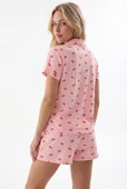 Somon Bow Önden Düğmeli Şortlu Pijama Takımı thumbnail 4