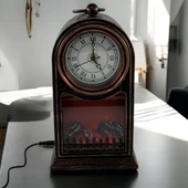 LED Işıklı Siyah Eskitme Şömine Saat thumbnail 2