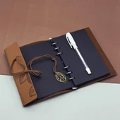 Siyah Yapraklı Deri Defter Ve Kalem Seti thumbnail 2