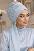 Bebe Mavi Nakışlı Atkılı Abiye Bone thumbnail 2