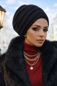 Siyah Triko Kışlık Hazır Büzgülü Bone thumbnail 1