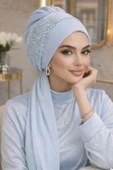 Bebe Mavi Nakışlı Atkılı Abiye Bone thumbnail 1