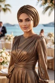 Gold Bakır Yaldızlı Drapeli Salaş Bone thumbnail 2