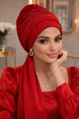 Kırmızı Taşlı Atkılı Abiye Bone thumbnail 2