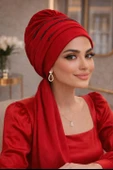 Kırmızı Taşlı Atkılı Abiye Bone thumbnail 1