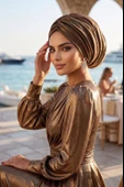 Gold Bakır Yaldızlı Drapeli Salaş Bone thumbnail 1
