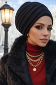 Siyah Triko Kışlık Hazır Büzgülü Bone thumbnail 2