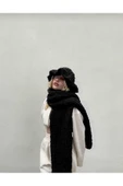 Moda Biçer Peluş Örgü Atkı Şal Siyah thumbnail 2