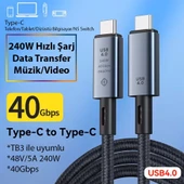 ALLY 40Gbps 240W Type-C 8K Görüntü ve Hızlı Data Şarj Kablosu-(5775) thumbnail 2