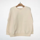 Oversize Basic Sweatshirt, 3 İplik Şardonlu– Krem thumbnail 2