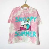 Pembe Batik Snoopy Summer Baskılı Tişört thumbnail 3