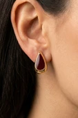 Gold Bordo Mineli Damla Küpe thumbnail 2