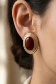 Gold Bordo Sedefli Silindir Küpe thumbnail 1