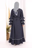 Fırfır Detaylı Abaya 6078 Lacivert thumbnail 4