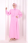 Kemerli Kloş Elbise 7073 Pembe thumbnail 1