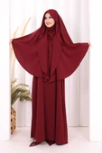 Peçeli Cilbab Model Elbise 6063 Bordo thumbnail 3
