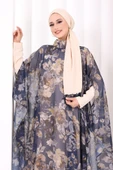 Desenli Şallı Elbise 6076 Lacivert thumbnail 7