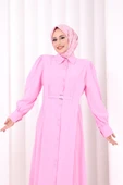 Kemerli Kloş Elbise 7073 Pembe thumbnail 5
